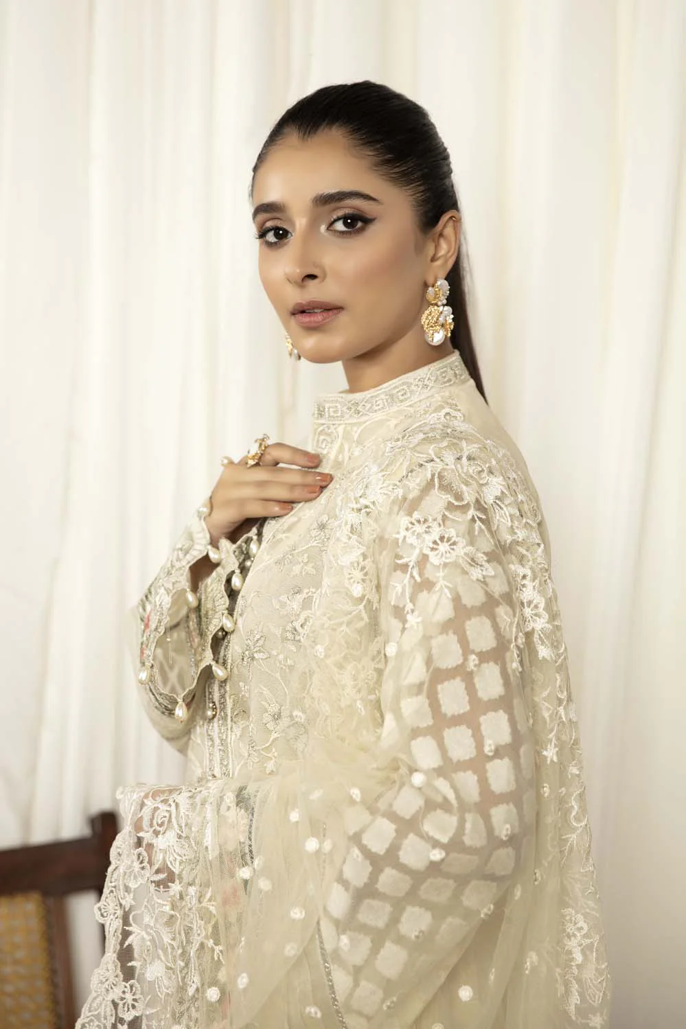 Ivory - Stitched Embroidered Organza 3PC - Image 3