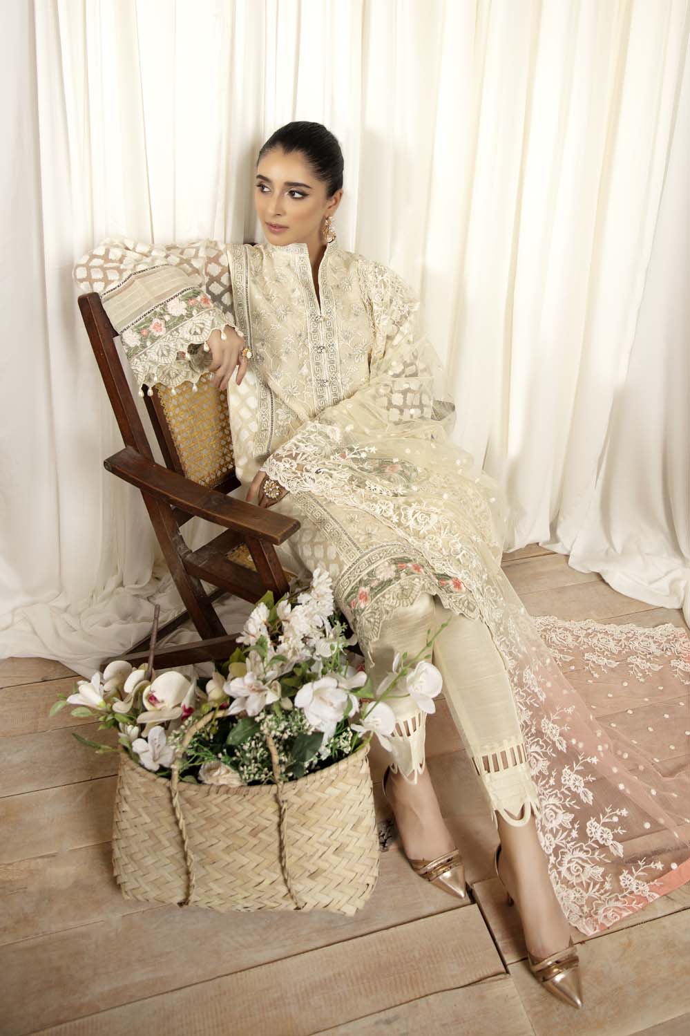 Ivory - Stitched Embroidered Organza 3PC - Image 4