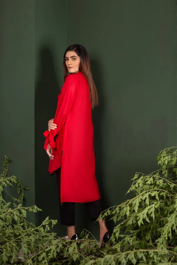Charming Red - Embroidered Lawn Stitch Shirt - Image 2