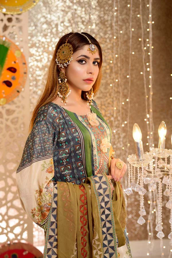 Emerald - Digital Embroidered Mesuri Lawn Unstitch (3 Piece) - Image 3