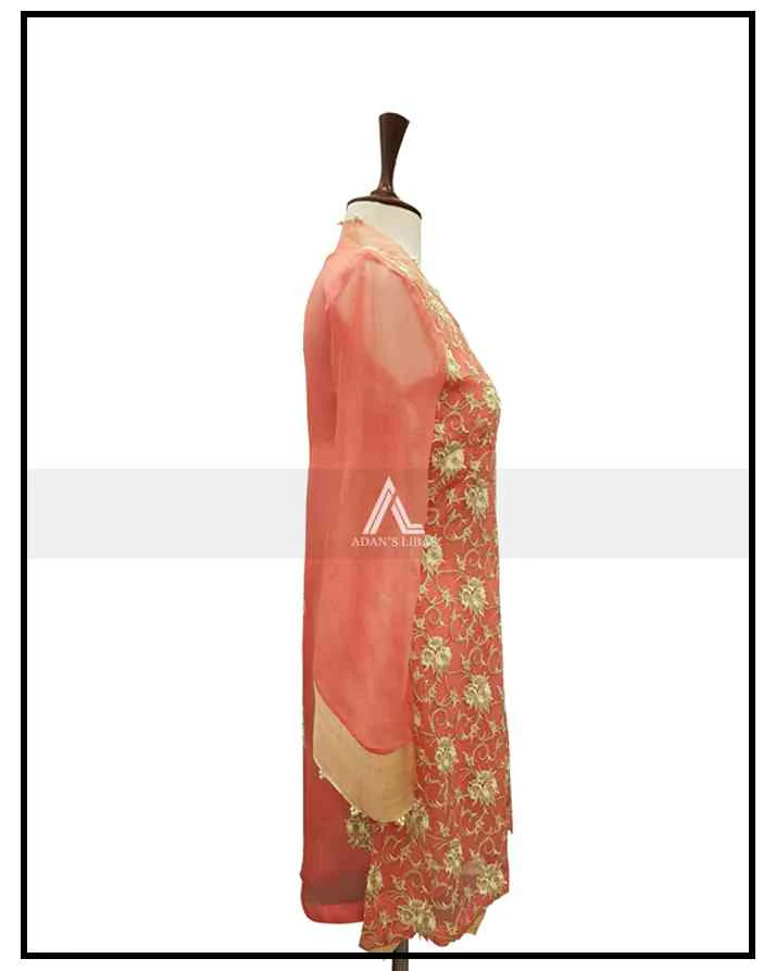 CORAL EMBROIDERED CHIFFON - STITCHED SHIRT - Image 2