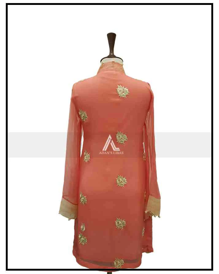 CORAL EMBROIDERED CHIFFON - STITCHED SHIRT - Image 3