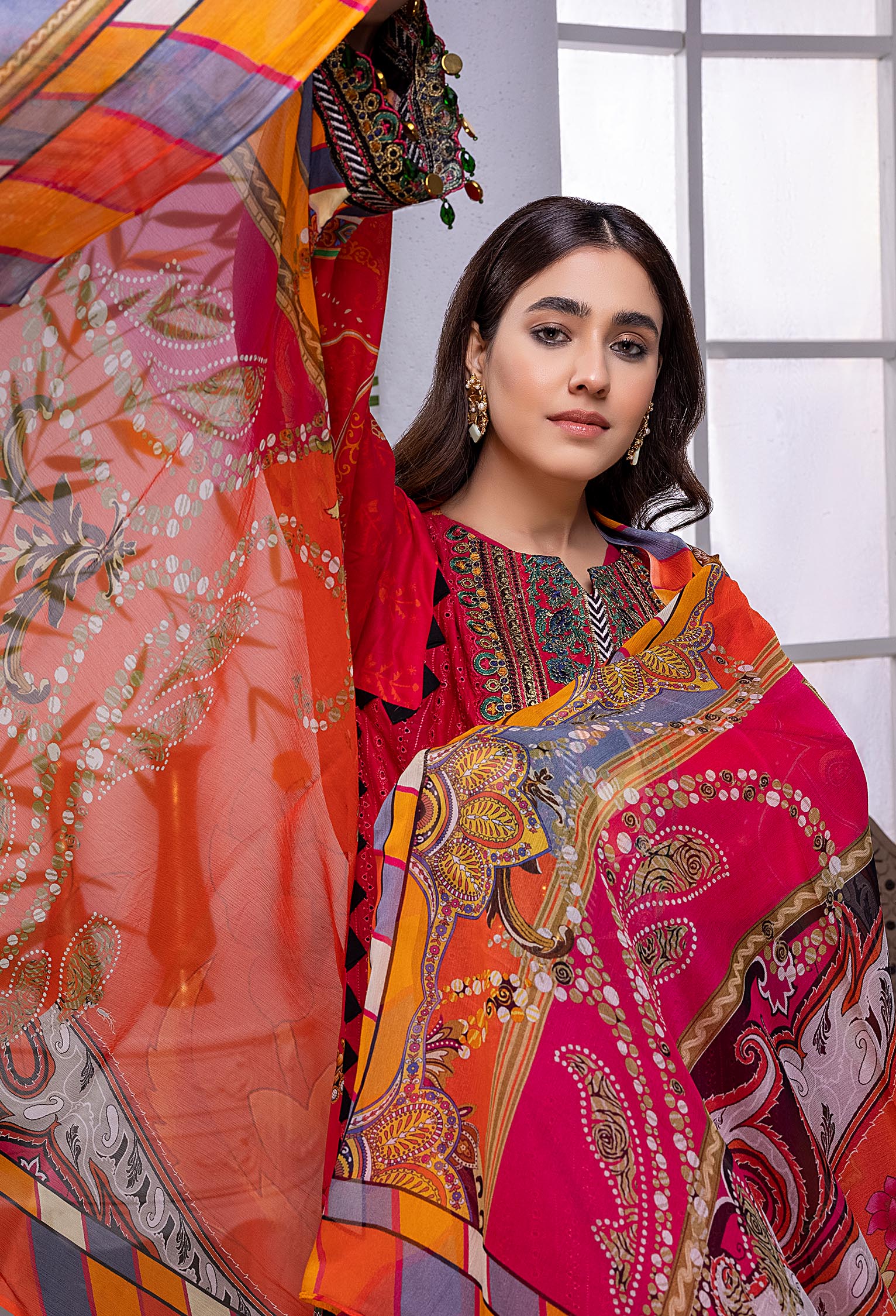 Coral Rose - Embroidered Chikankari Lawn 3PC - Image 3