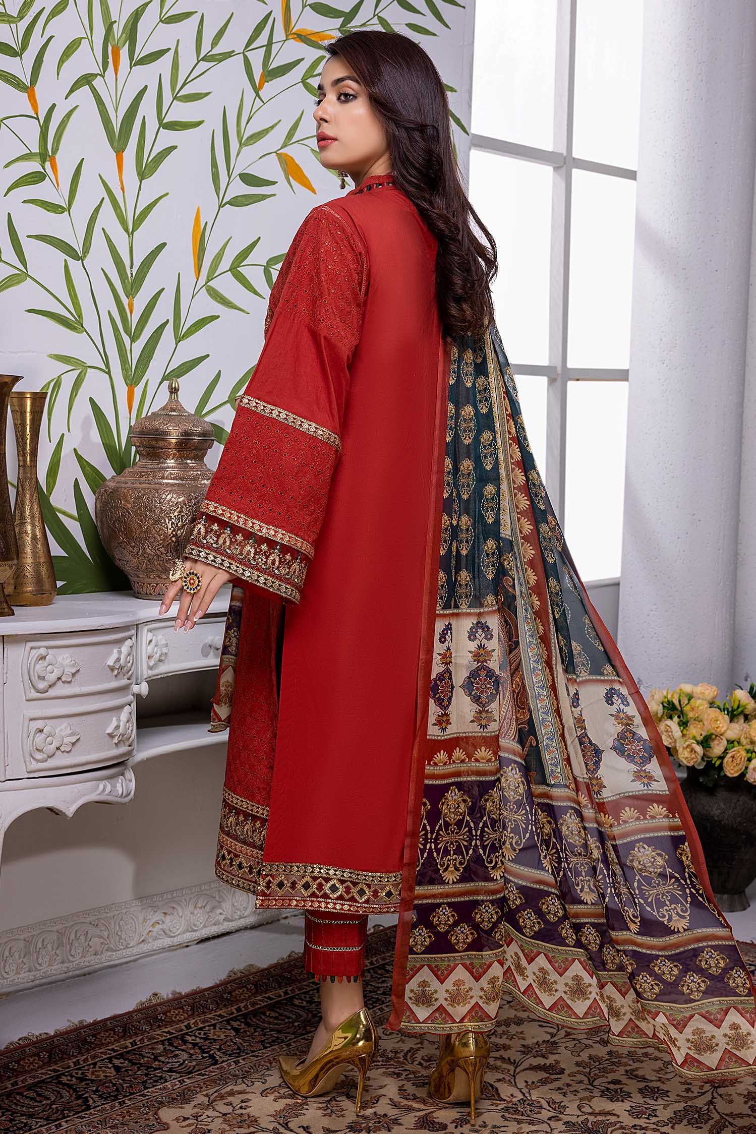 Cornell Red - Chikankari Embroidered Lawn Stitched 3PC - Image 2