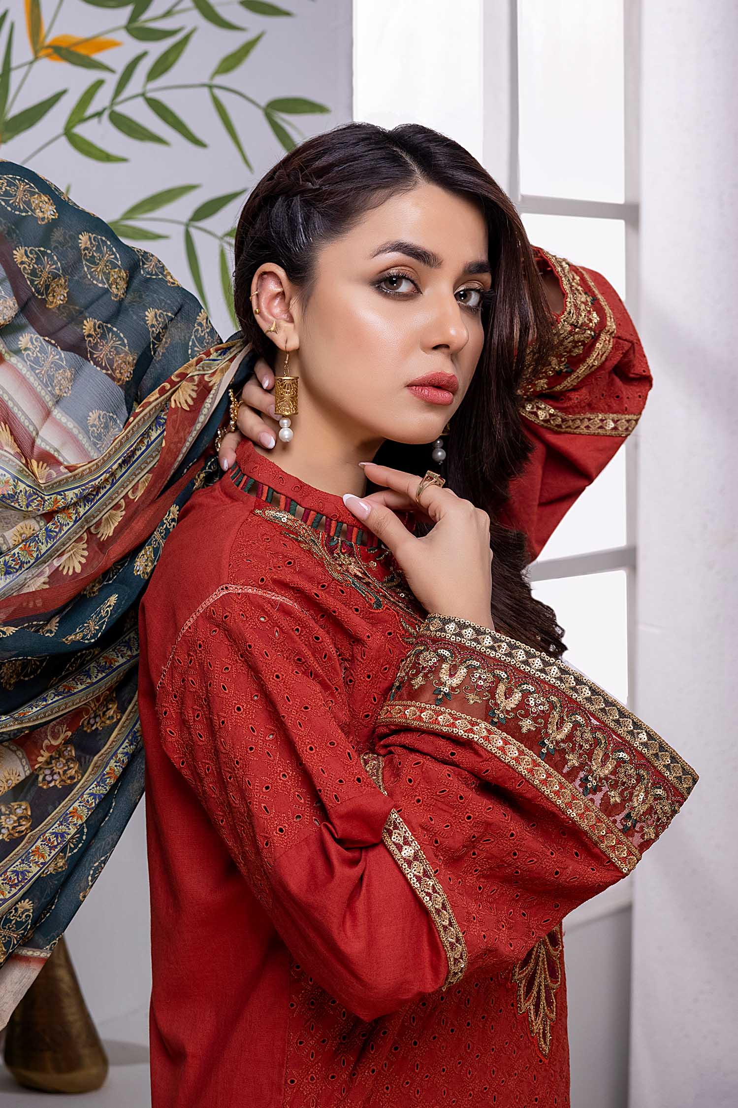 Cornell Red - Chikankari Embroidered Lawn Stitched 3PC - Image 3