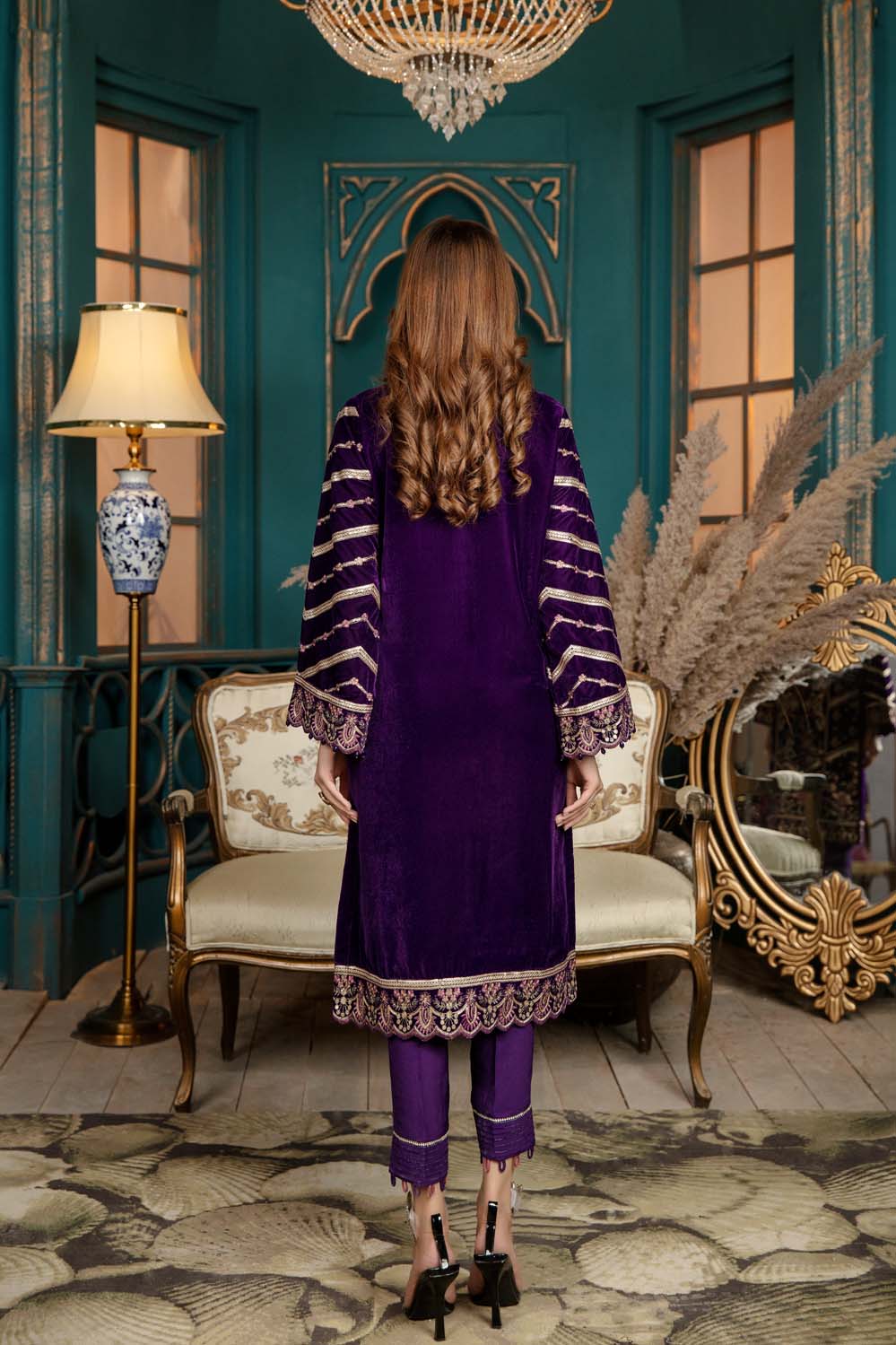 Crawl Flower - Stitched Embroidered Velvet 2PC - Image 2