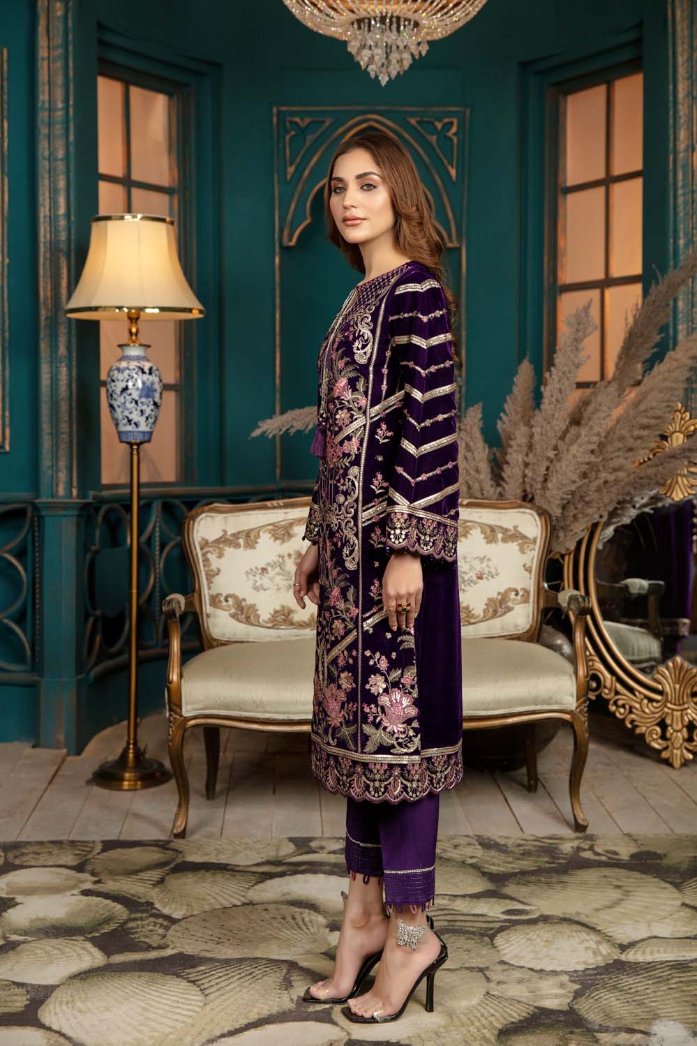 Crawl Flower - Stitched Embroidered Velvet 2PC - Image 3