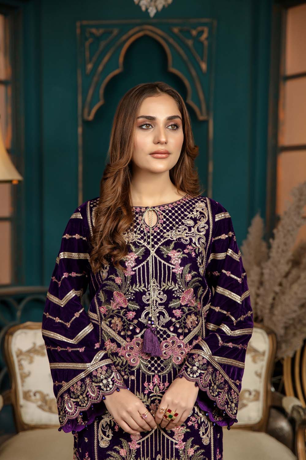 Crawl Flower - Stitched Embroidered Velvet 2PC - Image 5