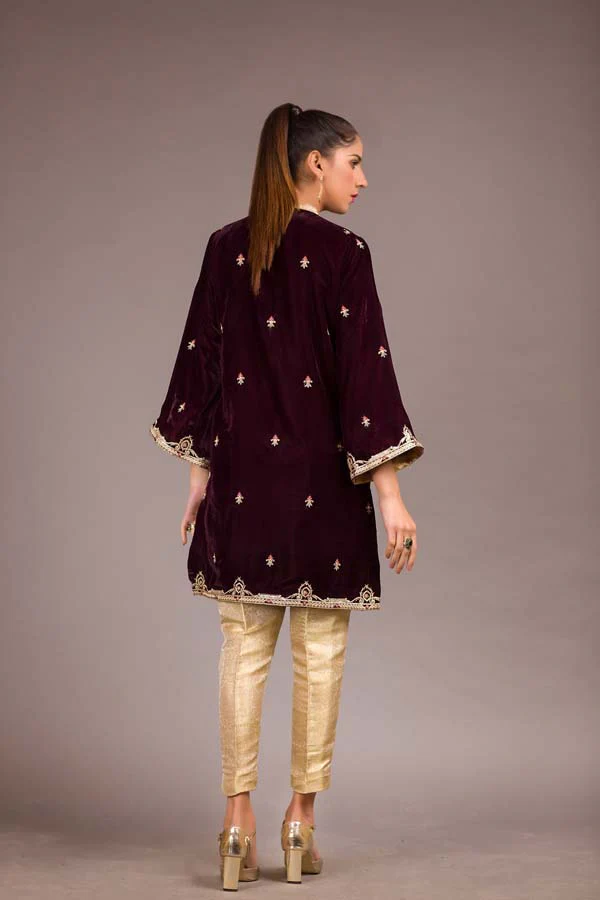 Creole - Embroidered Velvet Unstitch Kurti - Image 2