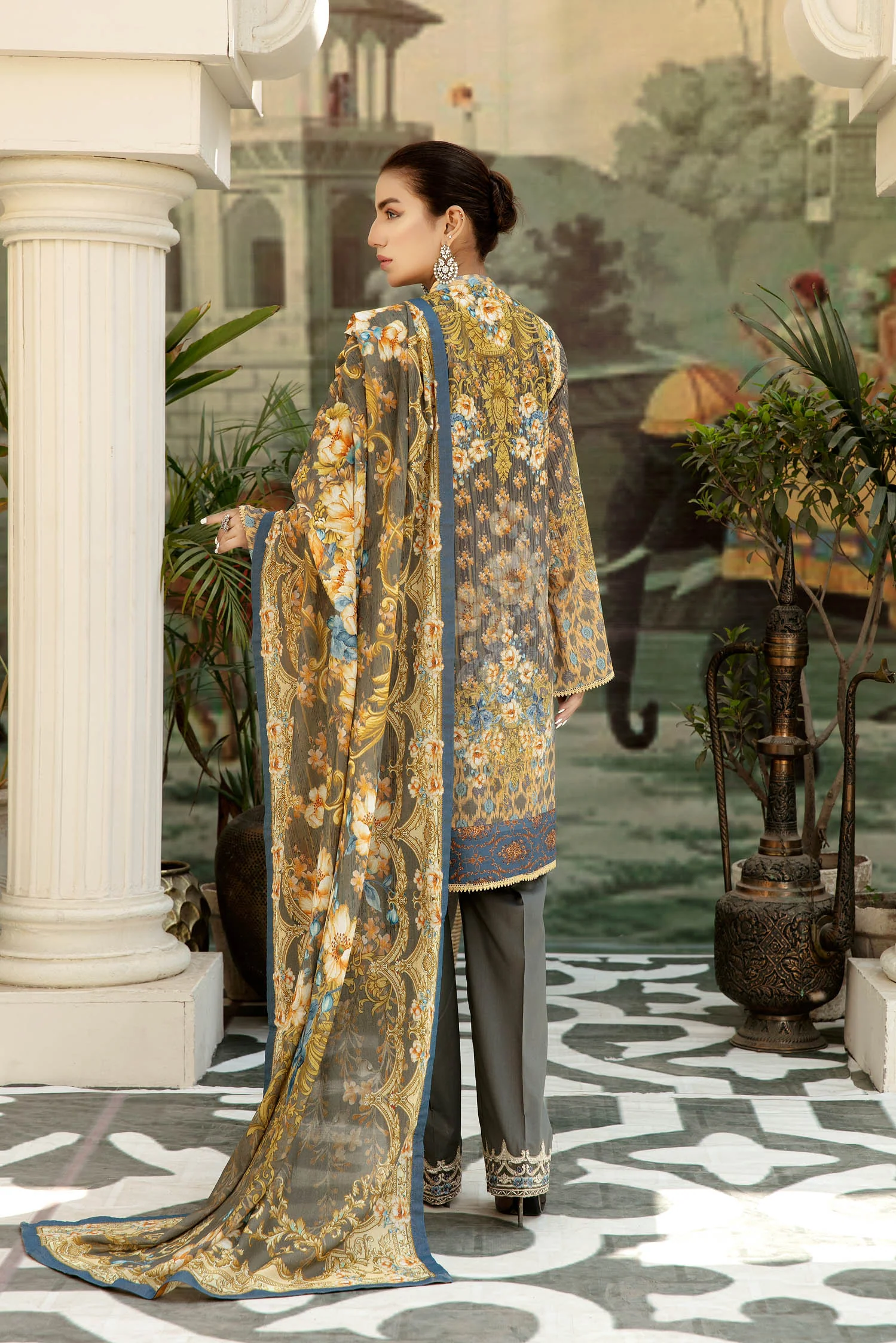 Crown Grey - Digital Printed & Embroidered Lawn 3PC - Image 4