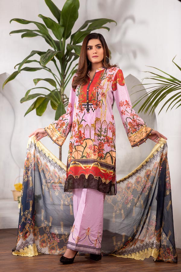 Crystal Pink - Digital Printed Lawn (Unstitch)