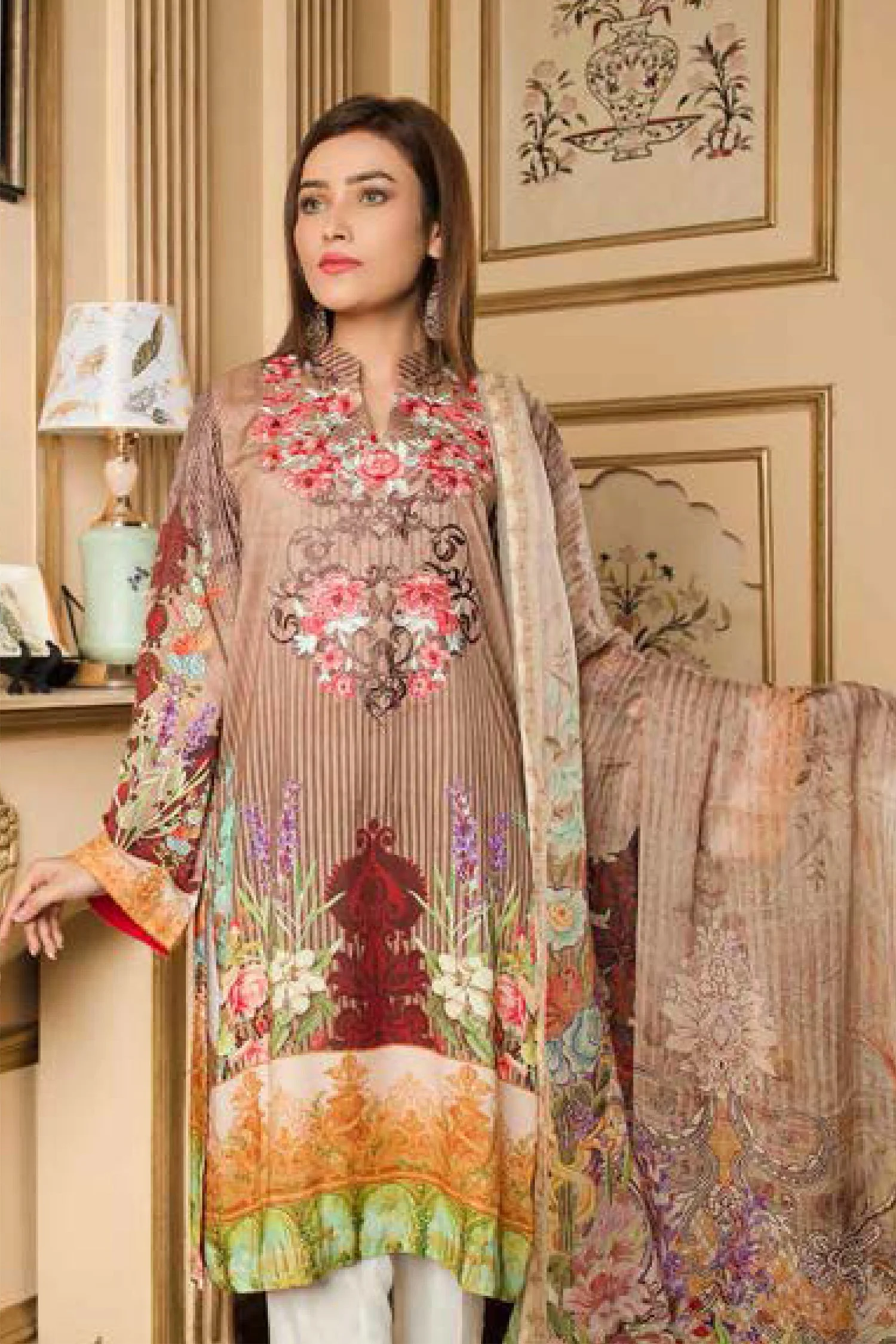 Culin - Digital Printed and Embroidered Linen 3PC - Image 2