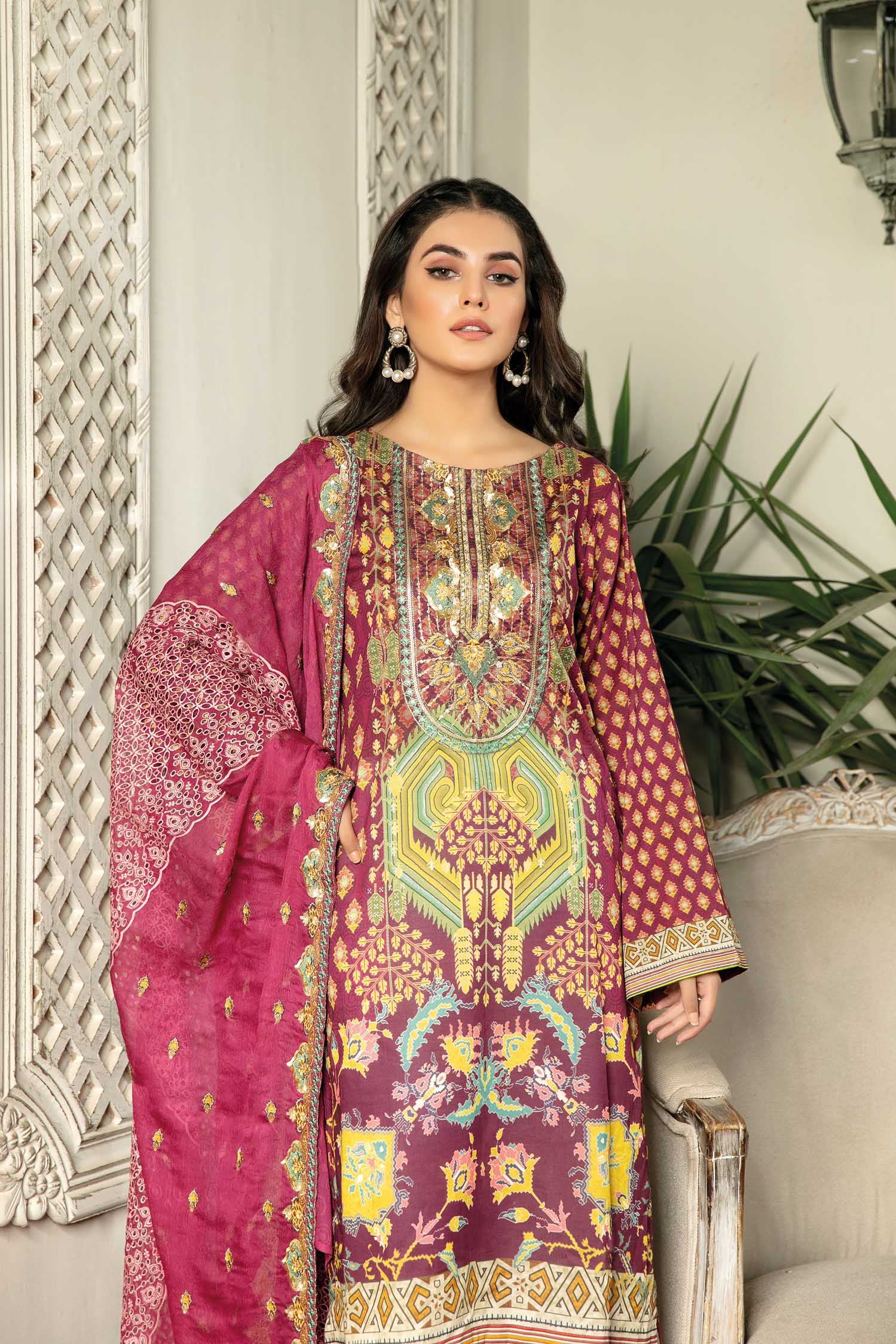 Cultrual Prey - Digital Printed & Embroidered Lawn 3PC - Image 2
