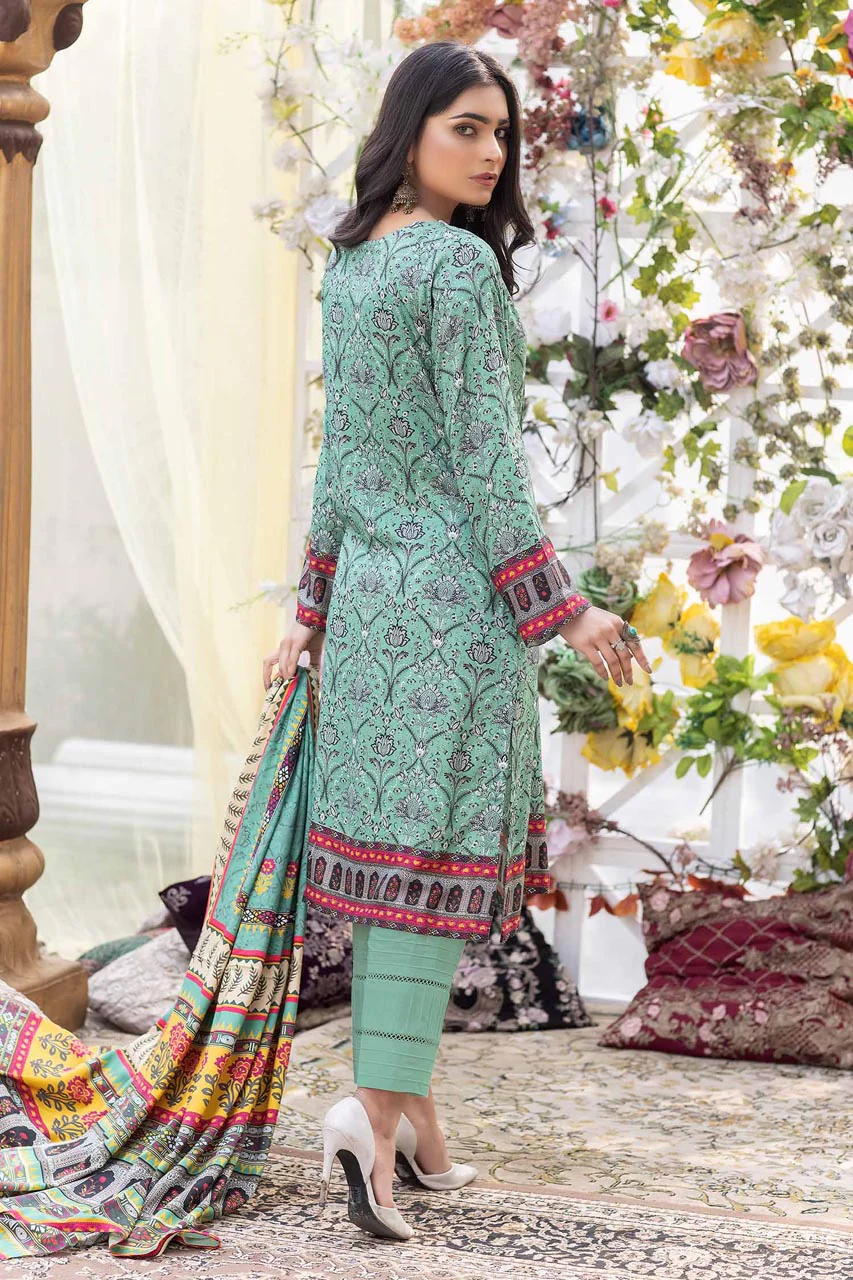 Cyan Opaque - Stitched Digital Printed Linen 3PC - Image 2