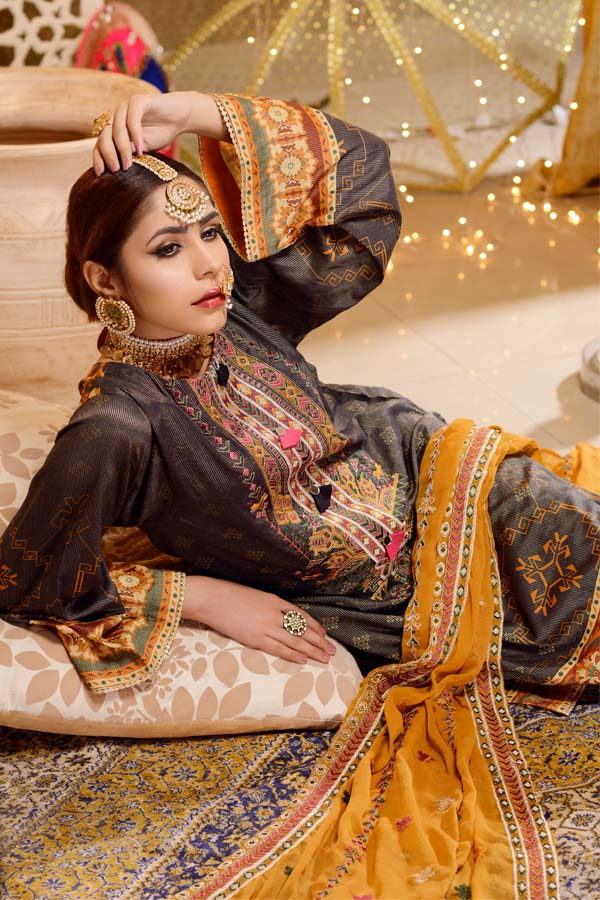 Danburite - Digital Embroidered Mesuri Lawn Unstitch (3 Piece) - Image 3