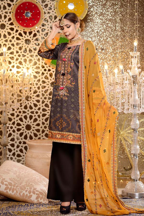 Danburite - Digital Embroidered Mesuri Lawn Unstitch (3 Piece) - Image 4