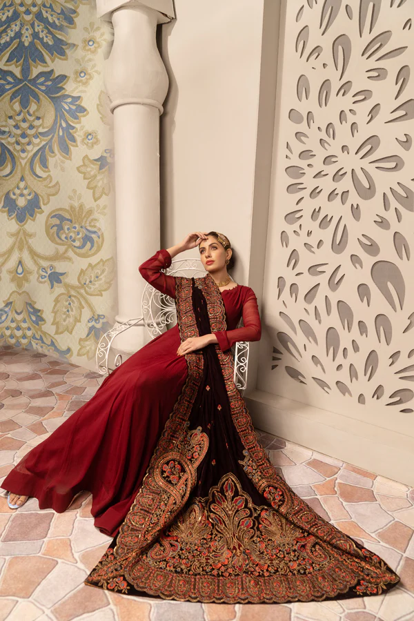 Dark Auburn - Embroidered Velvet Shawl - Image 2