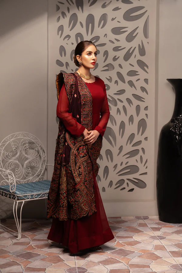 Dark Auburn - Embroidered Velvet Shawl - Image 3