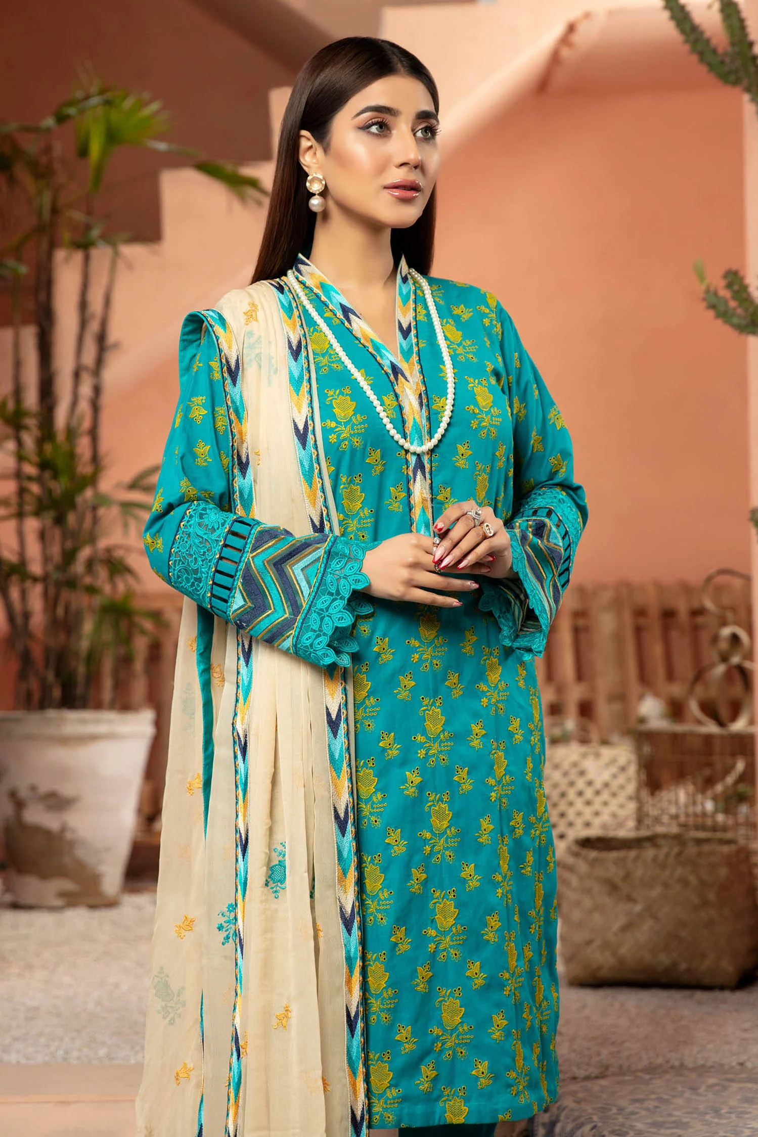 Dark Cyan - Embroidered Lawn Stitched 3PC - Image 3