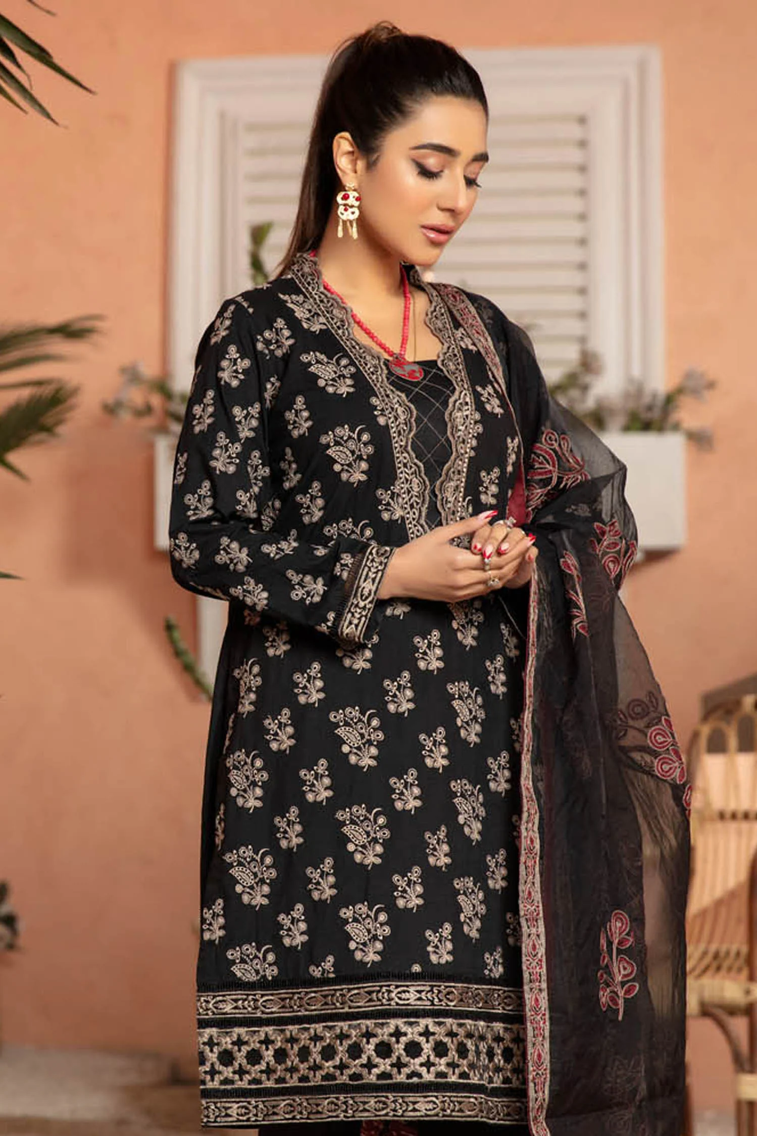 Dark Salmon - Embroidered Lawn Stitched 3PC - Image 3