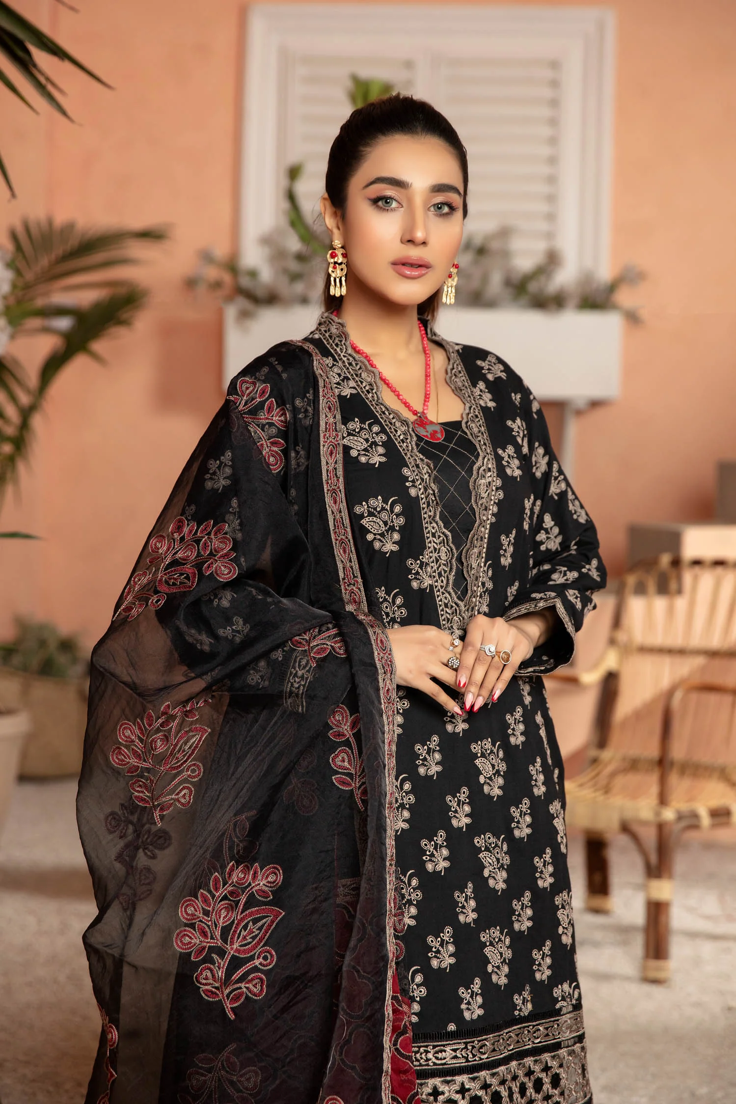 Dark Salmon - Embroidered Lawn Stitched 3PC - Image 4