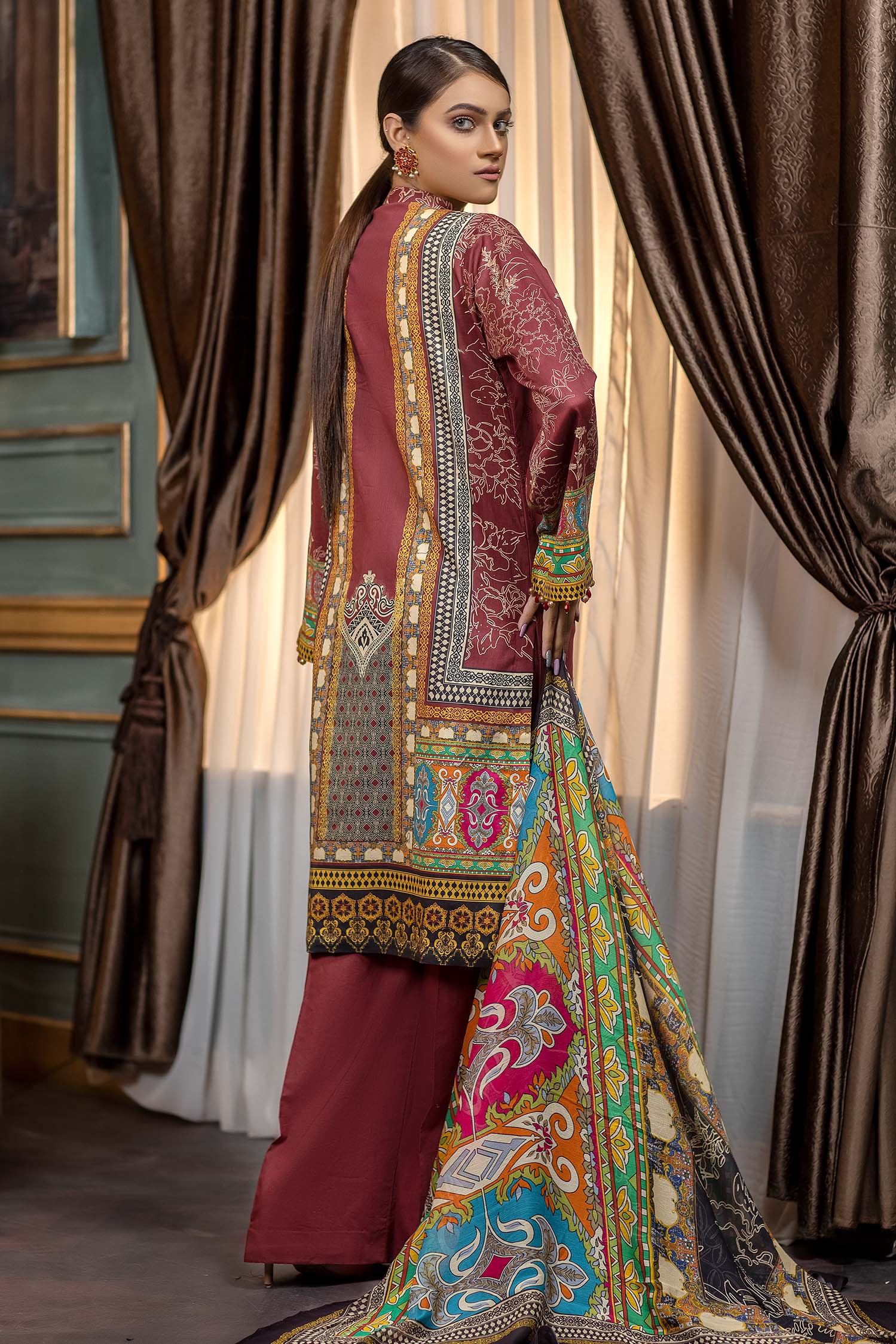 Dark Sienna - Embroidered & Printed Lawn - Image 2