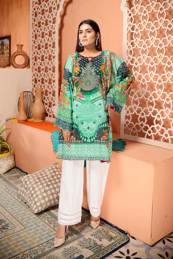 Dark Turquoise - Digital Mesuri Lawn Unstitch Shirt