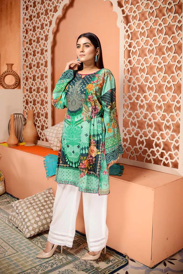 Dark Turquoise - Digital Mesuri Lawn Unstitch Shirt - Image 2