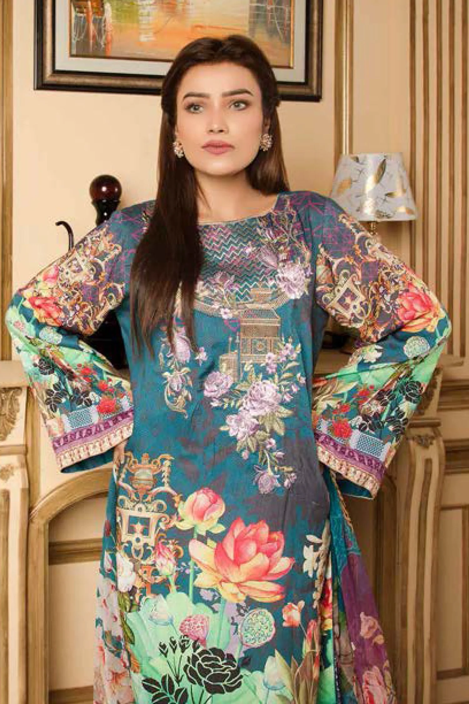 Darvin - Digital Printed and Embroidered Linen 3PC - Image 2
