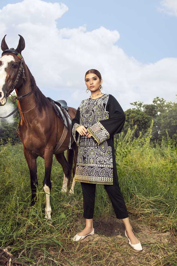 Deceitful Black - Premium Embroidered Jacquard Unstiched Lawn Kurti - Image 4