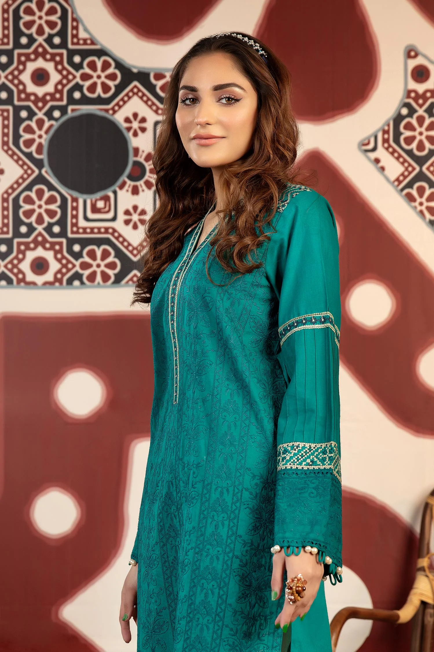 Deep Aqua - Exclusive Embroidered Lawn Stitch Kurti - Image 2