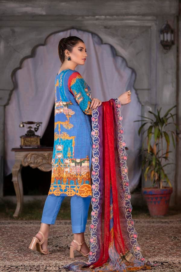 Deep Ocean Digital Printed & Embroidered Karandi 3PC - Image 2