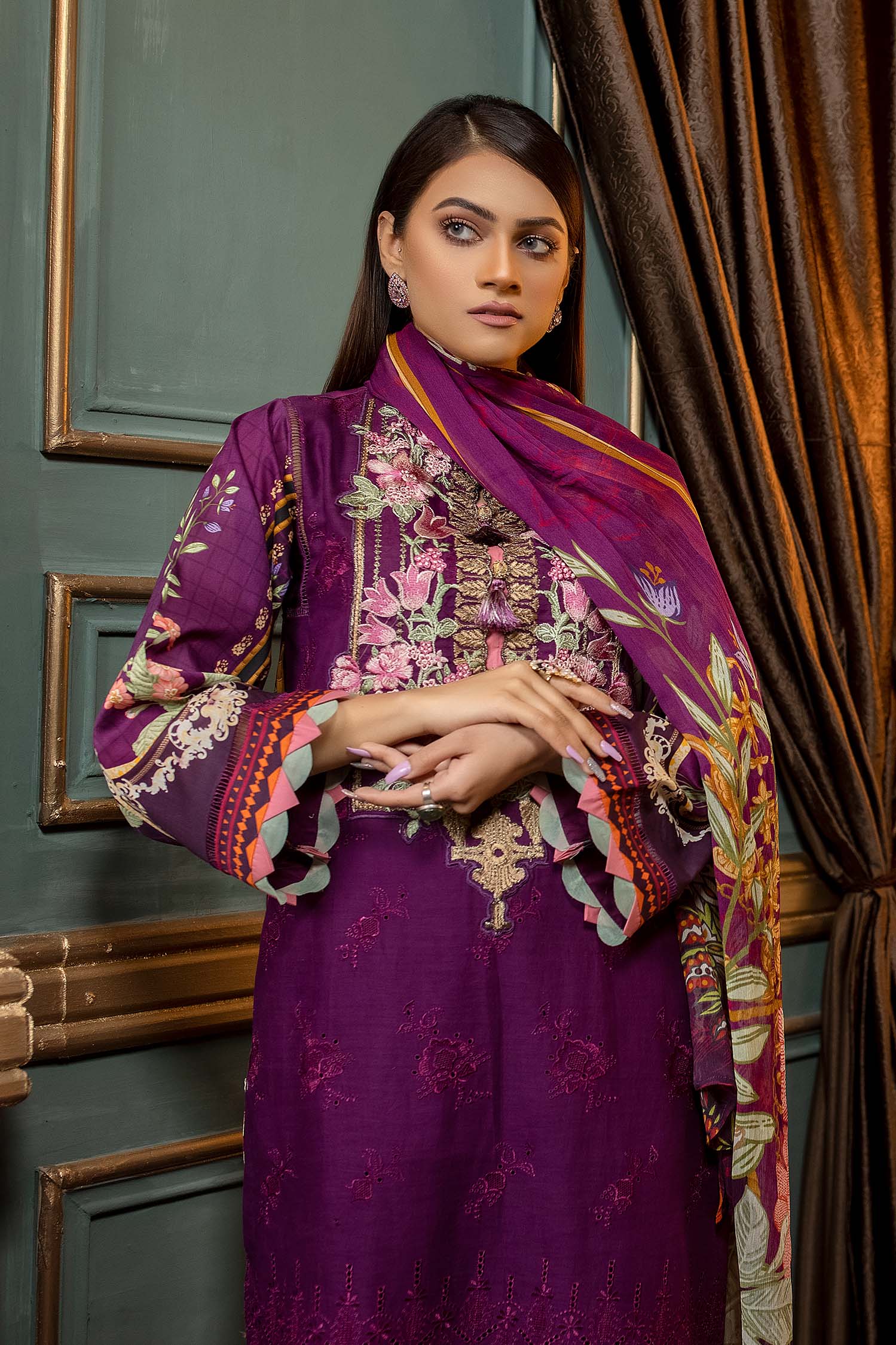 Deep Violet - Embroidered & Printed Lawn - Image 3