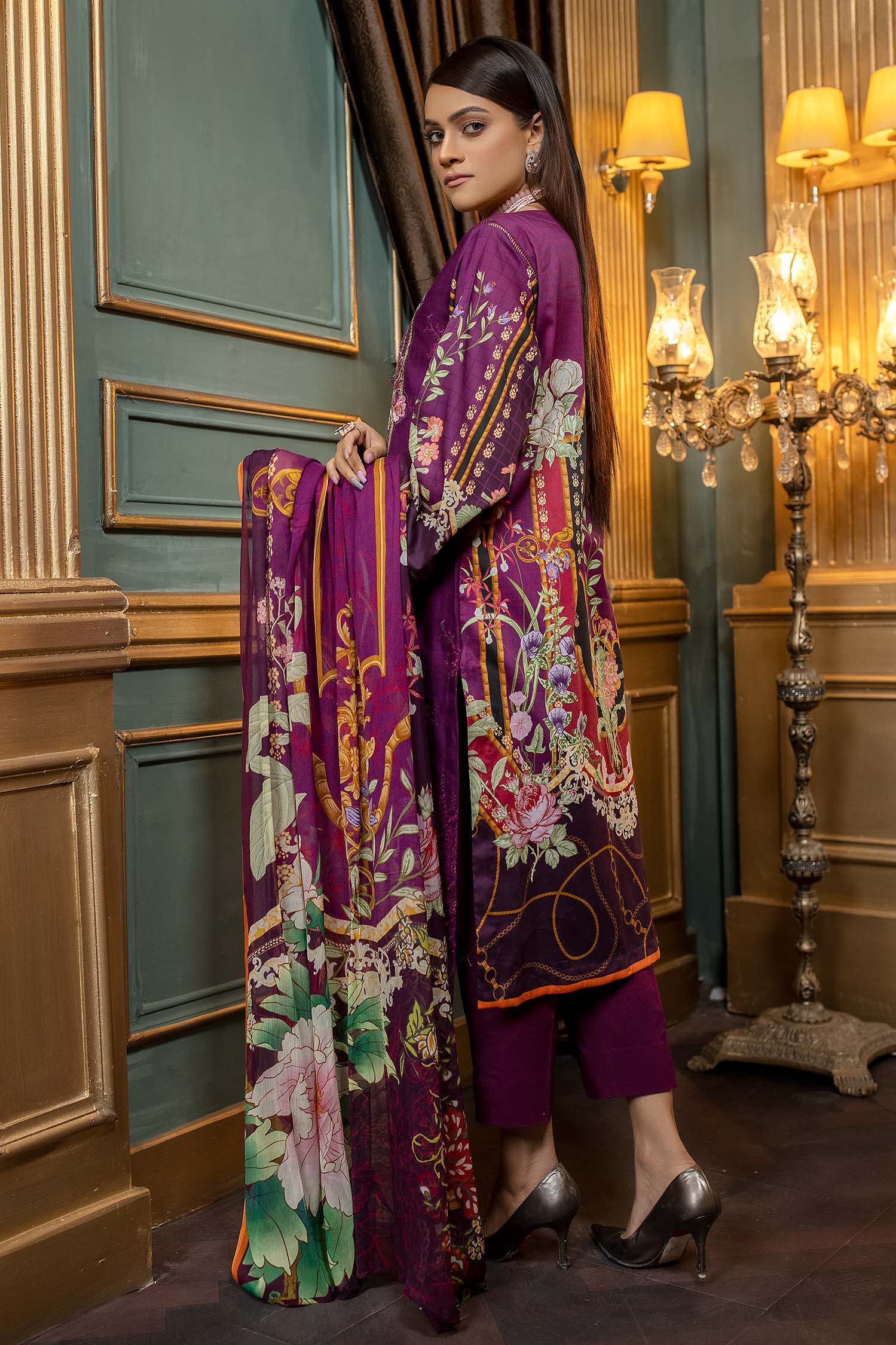 Deep Violet - Stitched Printed & Embroidered Lawn - Image 2