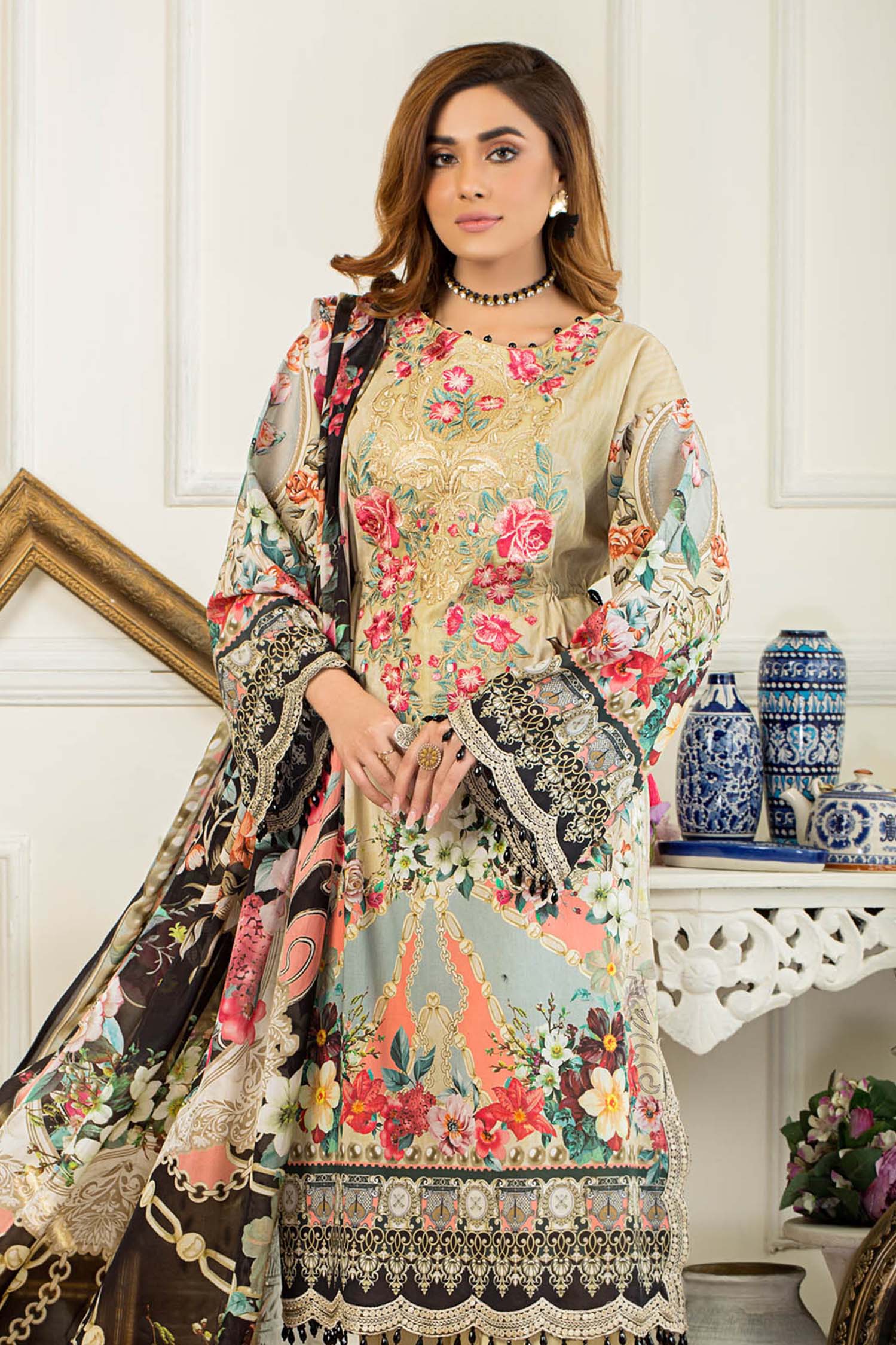 Desert Sand - Digital Printed & Embroidered Swiss Lawn