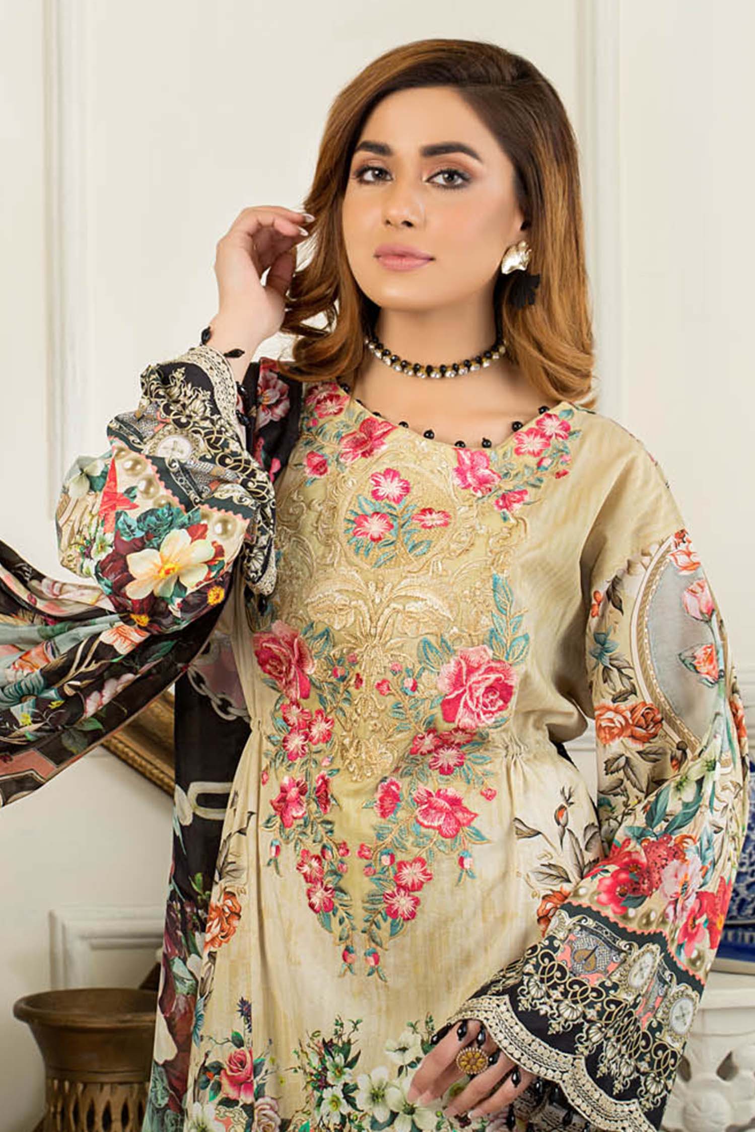 Desert Sand - Digital Printed & Embroidered Swiss Lawn - Image 3