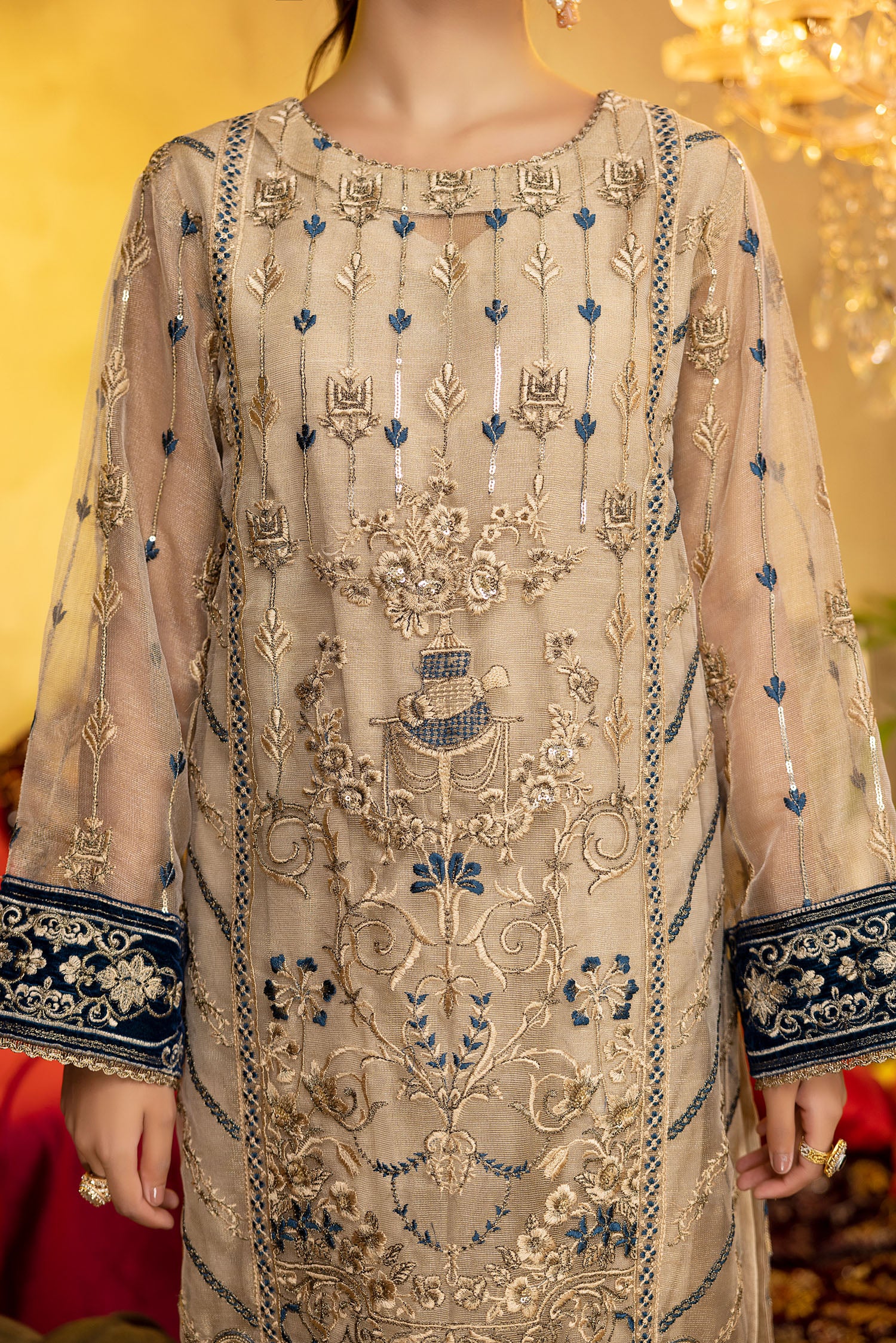 Diamond Dart - Embroidered Zari net Stitched 2PC - Image 4