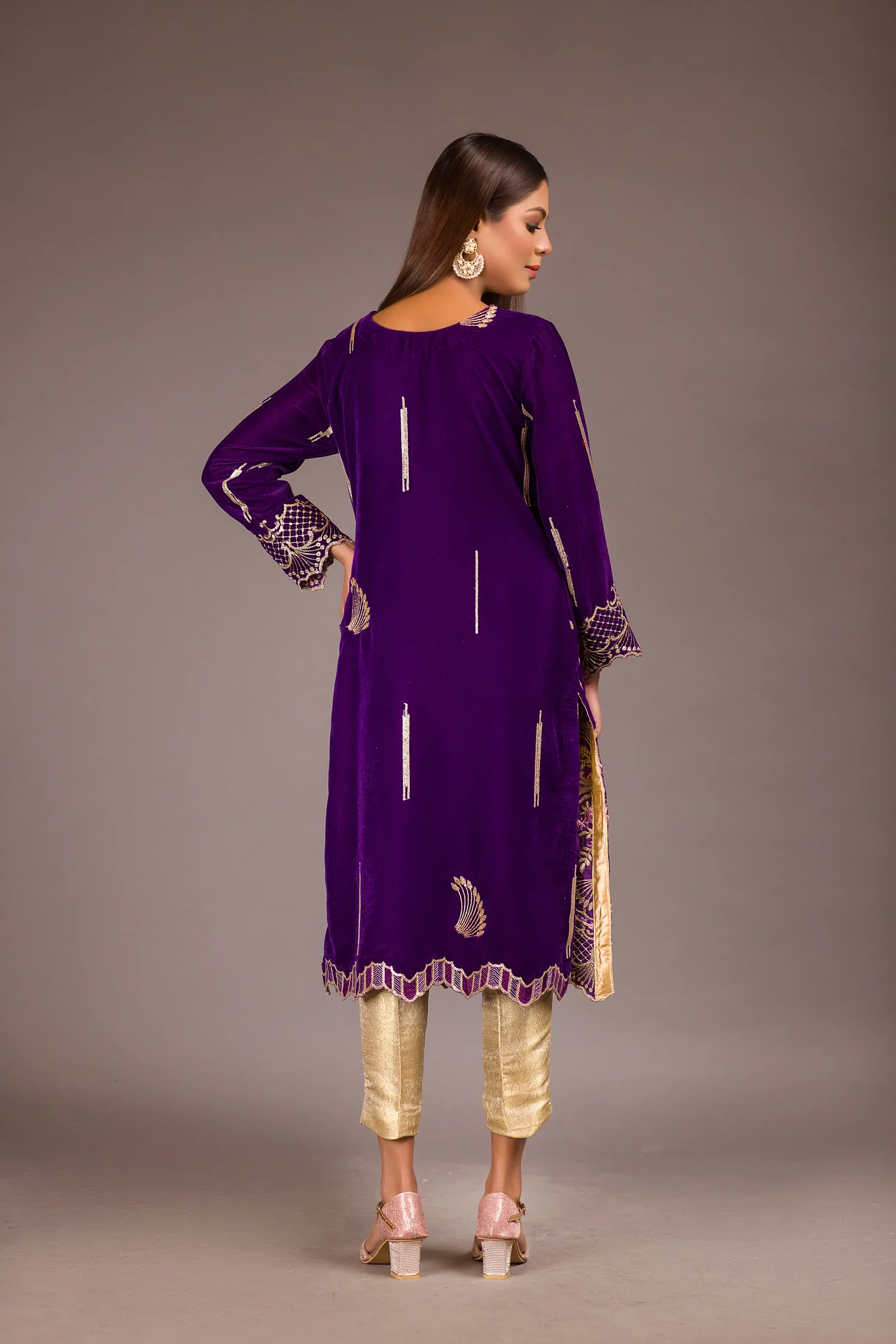 Dolt - Embroidered Velvet Unstitch Kurti - Image 2