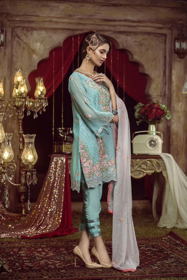 DOWNY - EMBROIDERED CHIFFON UNSTITCHED 3 PIECE - Image 2