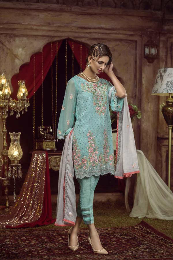 DOWNY - EMBROIDERED CHIFFON UNSTITCHED 3 PIECE - Image 3