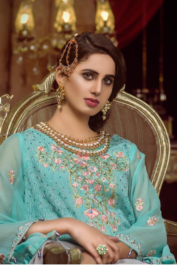 DOWNY - EMBROIDERED CHIFFON UNSTITCHED 3 PIECE - Image 4