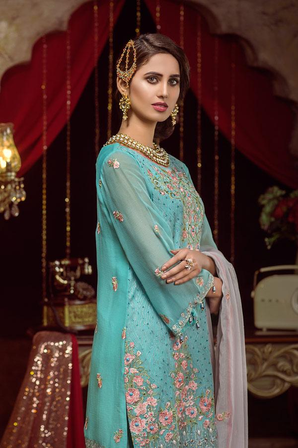 DOWNY - EMBROIDERED CHIFFON UNSTITCHED 3 PIECE - Image 5