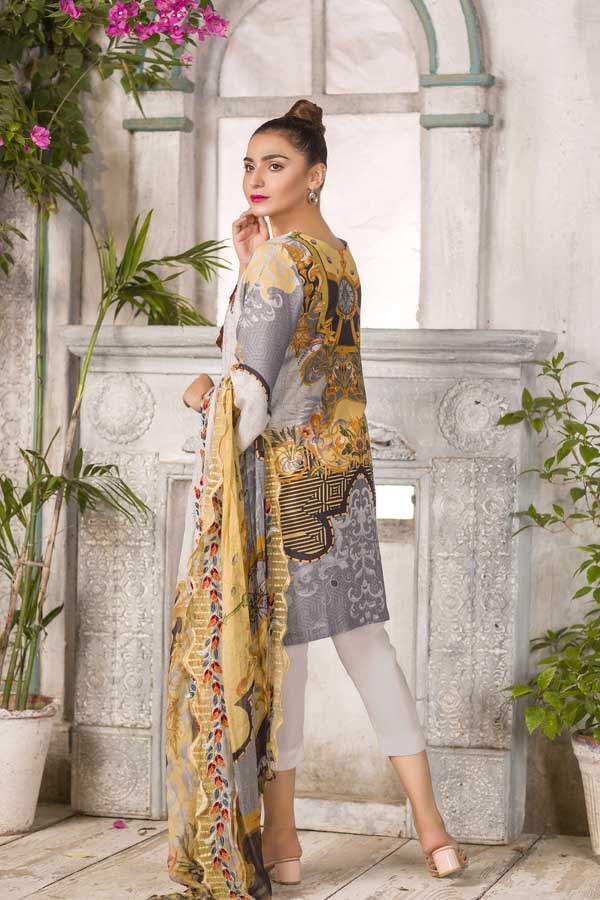 Dusty Grey- Digital Embroidered Karandi (3 Piece) - Image 2
