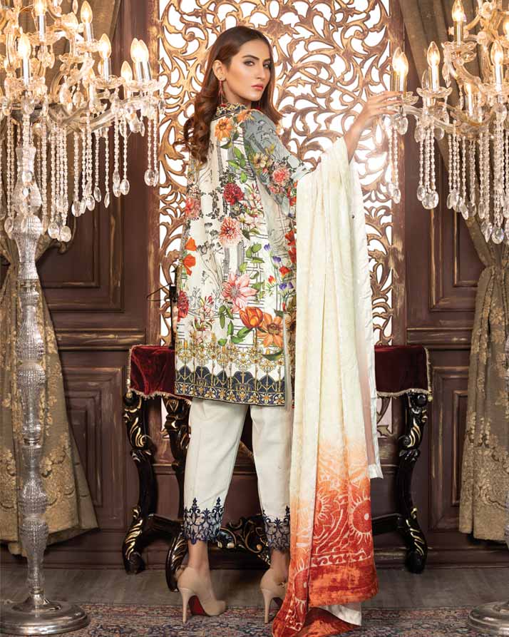 Ecru White-Printed & Embroidered Khaddar With Plush Shawl - Image 2