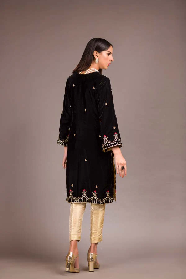 El Paso - Embroidered Velvet Unstitch Kurti - Image 2