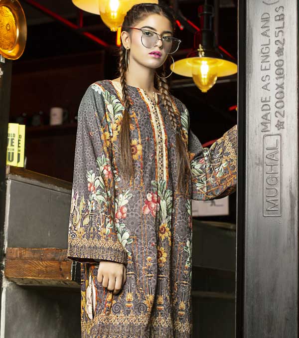 Elena- Digital Embroidered Khaddar Unstitched Kurti - Image 3
