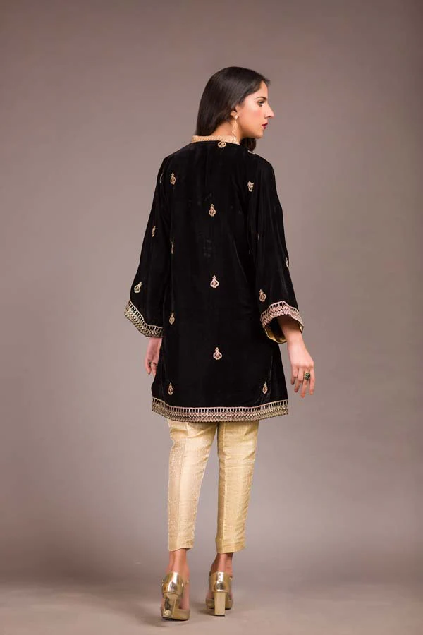 Elgum - Embroidered Velvet Unstitch Kurti - Image 2