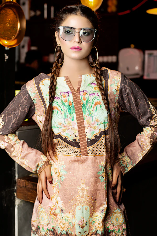 Elisa- Digital Embroidered Khaddar Unstitched Kurti - Image 2