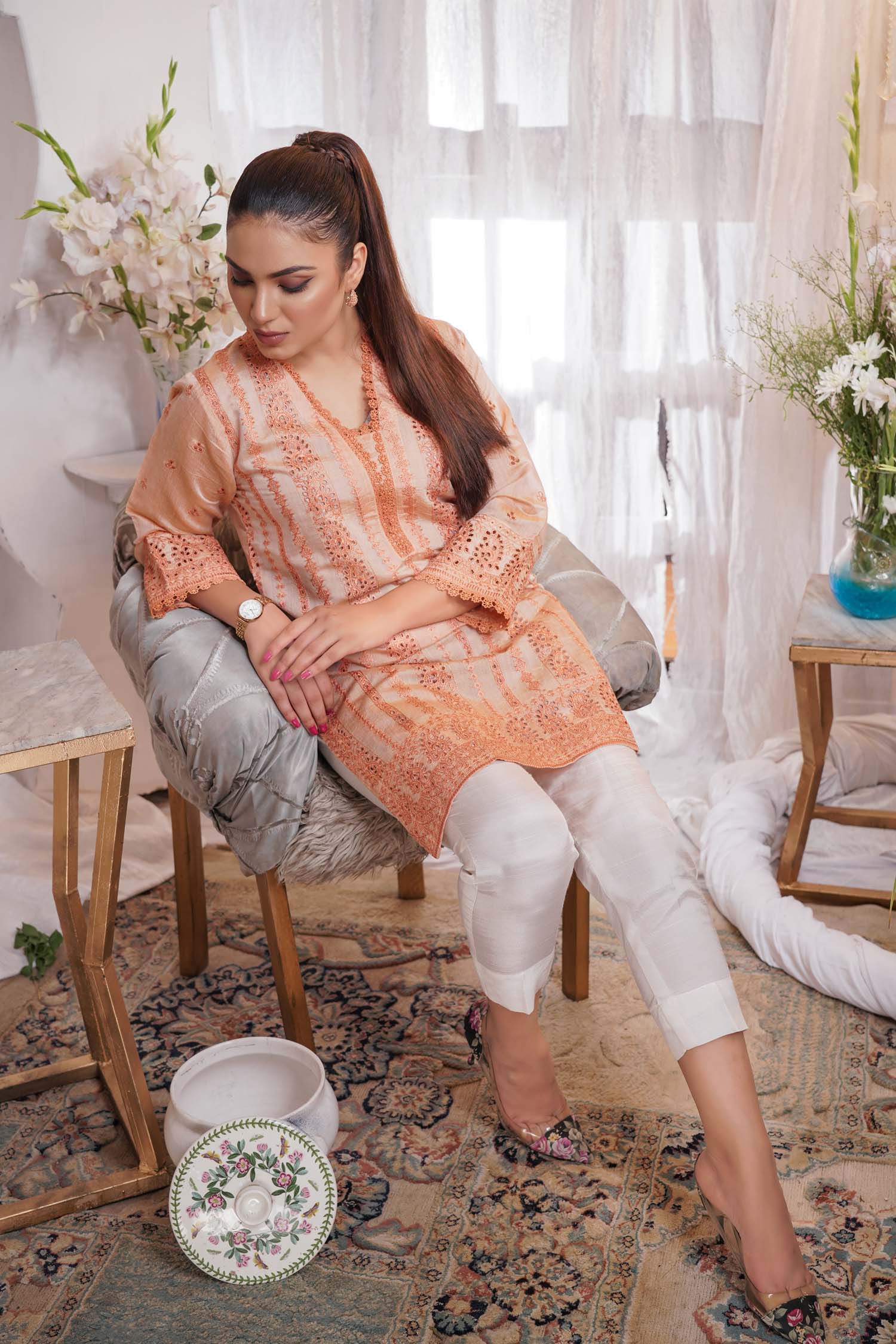 Eloquent - Embroidered Paper Silk Stitch Kurti - Image 4