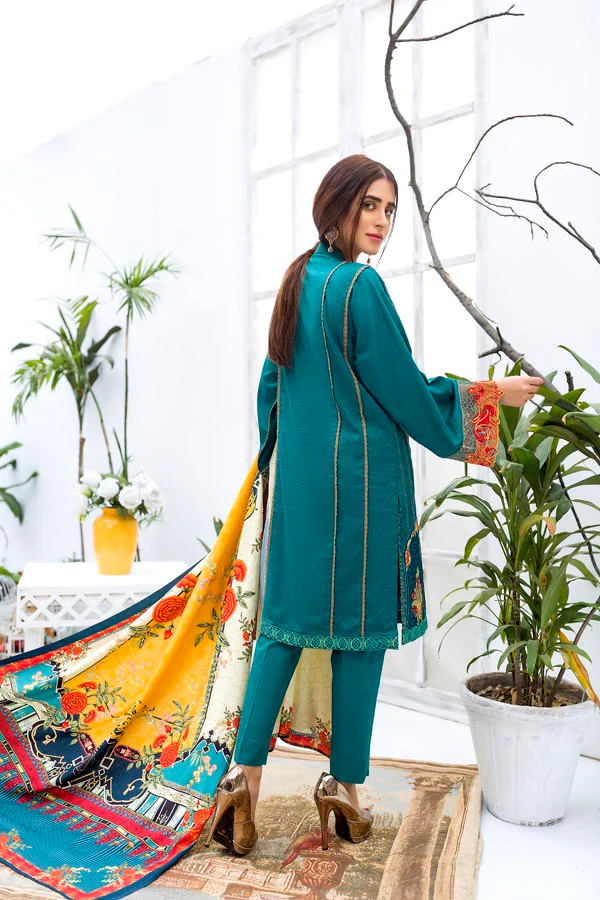 Emerald - Embroidered Viscose with Cotail Shawl (2 Piece) - Image 2
